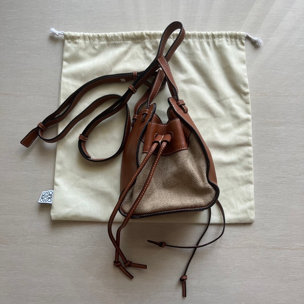 PL Loewe Mini Hammock Canvas Mix Leather Brown Sling Crossbody Bag (with Dustbag)