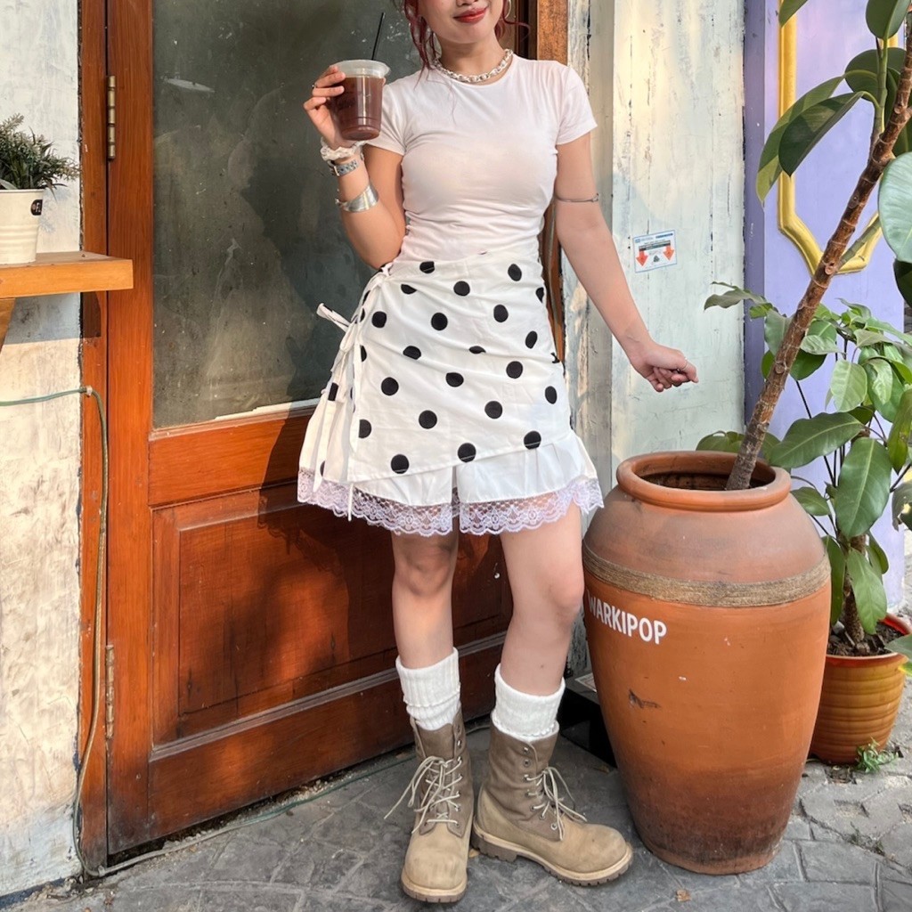 Polkadot cotton cubic layering/polkadot outer /layering outfit/polkadot rok
