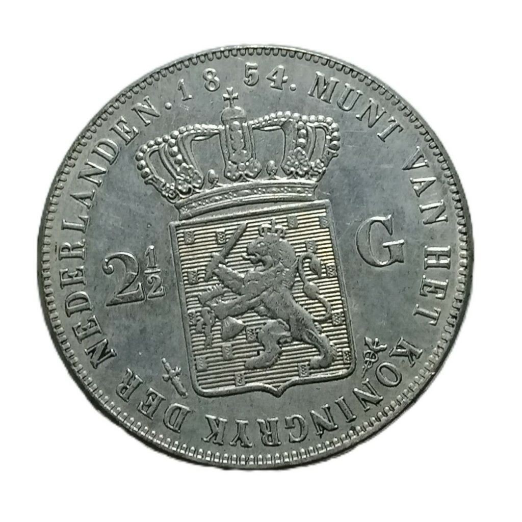 LANGKA 1854 KING WILLEM 2,5 GULDEN  ERA  BELANDA BAGUS Detail KOLEKSI KOIN KUNO BANYAK DICARI Kolekt