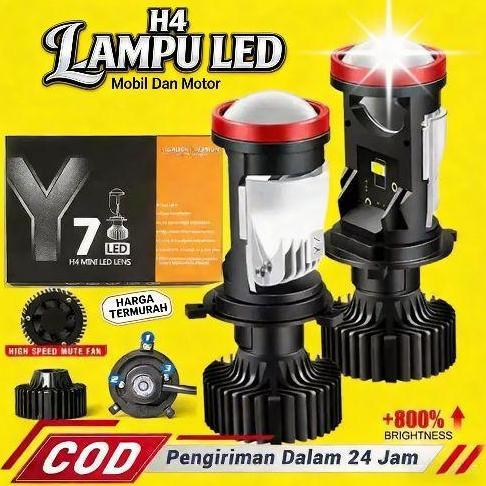 Y7D H4 LED Lampu Auto Y8D H4 Lampu LED Mini Proyektor Lensa 6000K Super Terang 40000LM Tinggi Rendah