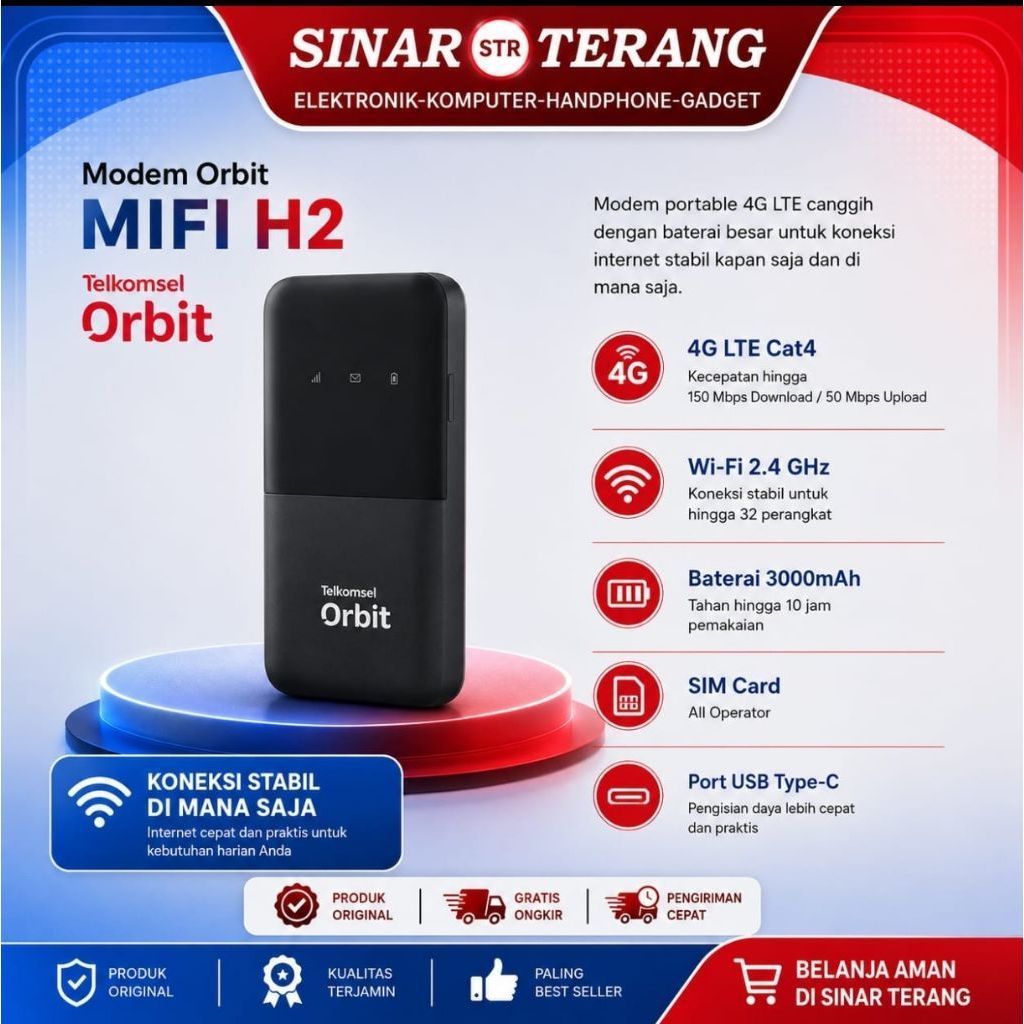 MODEM ORBIT MIFI H2 TELKOMSEL ORBIT MODEM 4G LTE