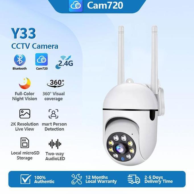 Y33 Cam720 Kamera CCTV WIFI Outdoor 8Mp HD 1080P 2 Antenna With 10 IR 10 Led Adaptor Kamera Ponsel, 