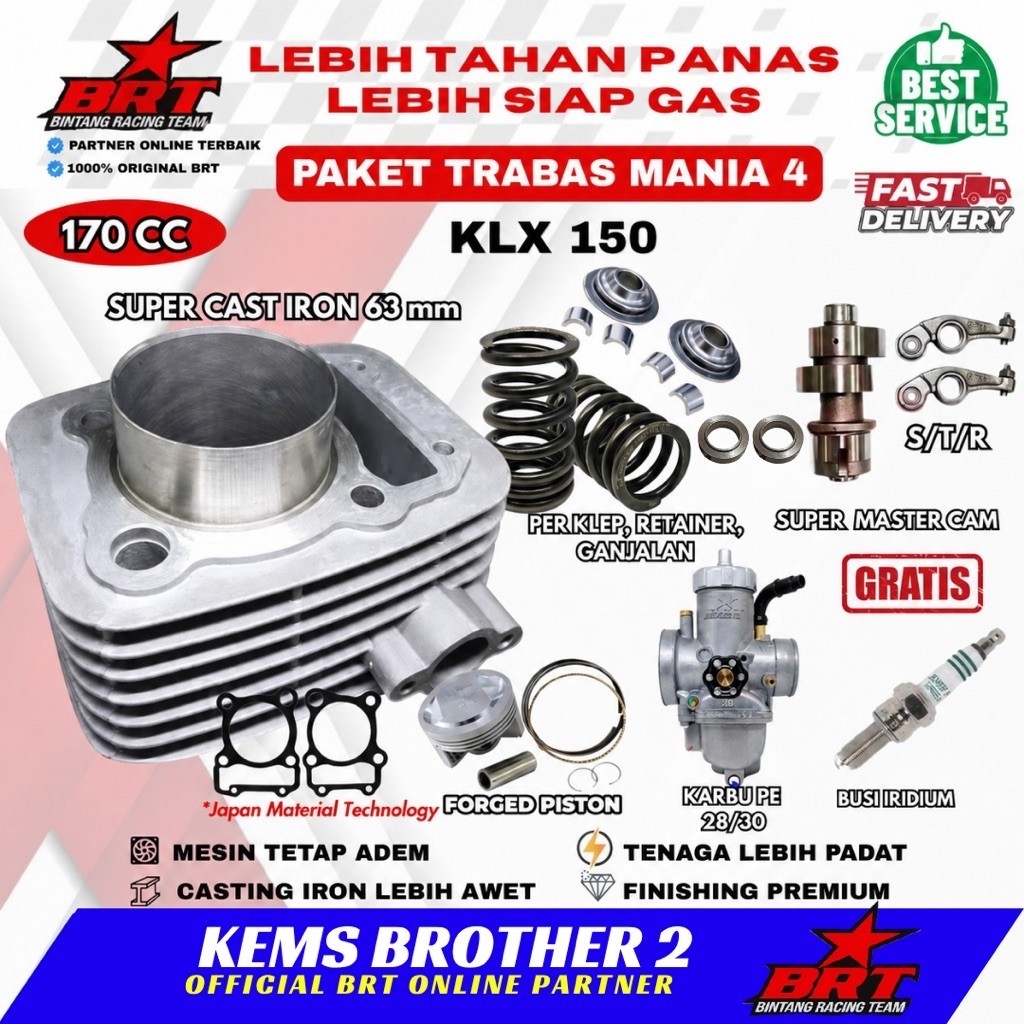 PAKET BORE UP BRT KLX TRABAS 4 TERMASUK KARBURATOR ORIGINAL BRT