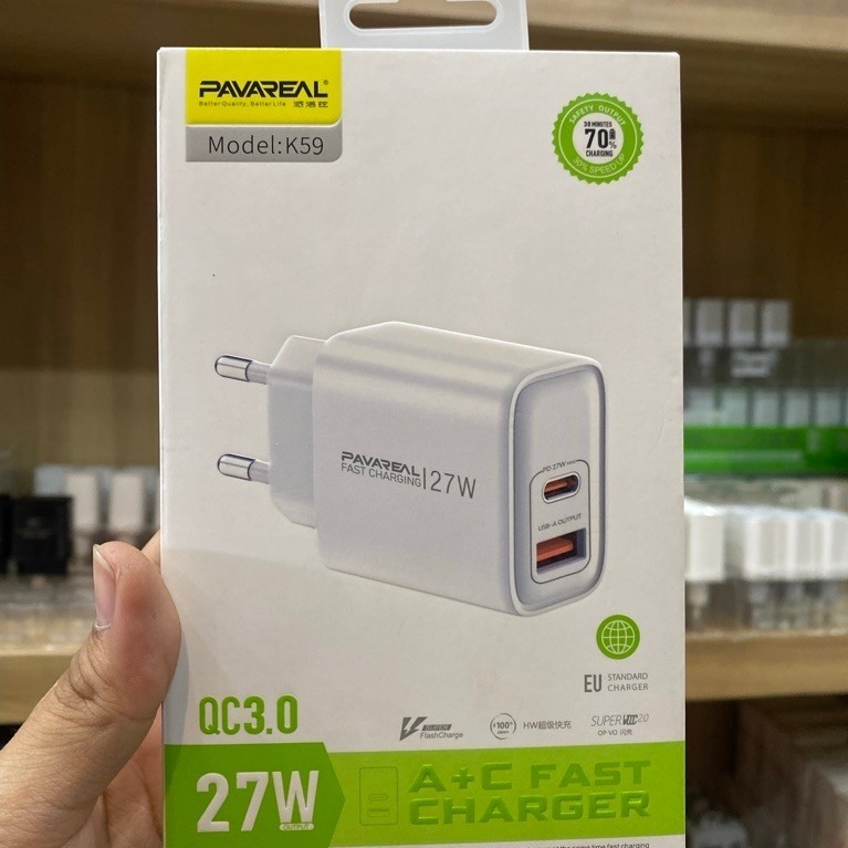 BATOK CHARGER PAVAREAL K59 USB A+C PD 27W