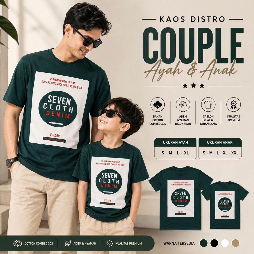 COUPLE (DEWASA ANAK) TERLARIS KAOS SEVENCLOTH KAOS COUPLE KAOS ANAK COD7