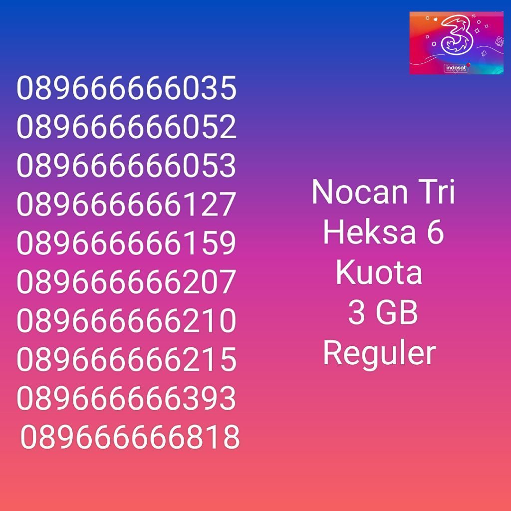 NOCAN Nomor Cantik Heksa 6 Kartu Perdana 3 Tri Three 4G LTE REGULER