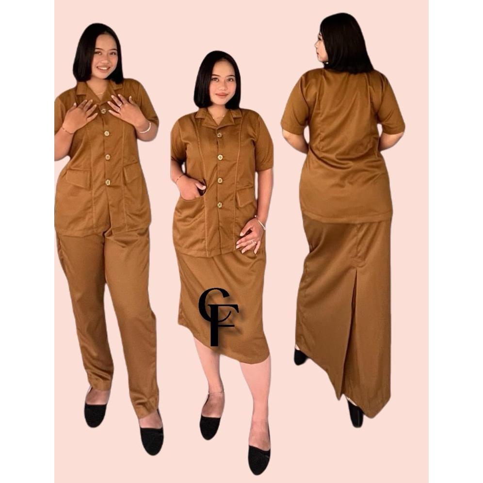 ORIGINAL SETELAN KERJA PEMDA PNS PDH MODEL LENGAN PENDEK BAWAHAN CELANA ,,ROK PENDEK DAN ROK SEPAN