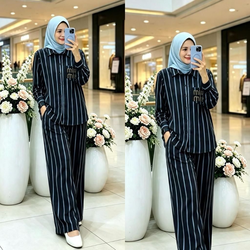 Set Salur Miu / Set Celana Kulot Salur Miu Katun / COD