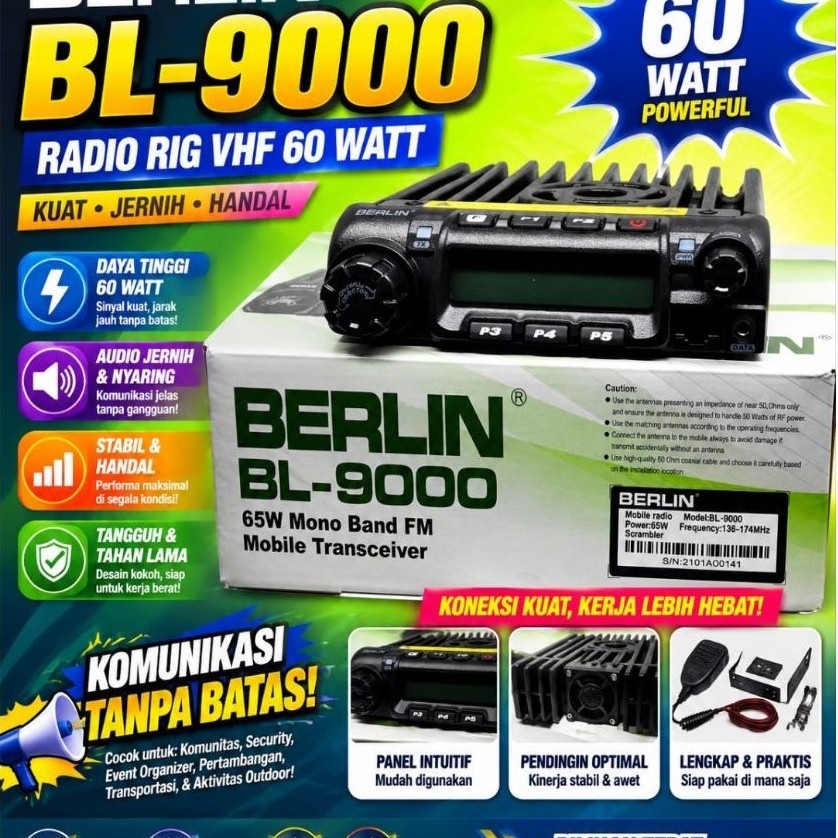 Berlin BL-9000 Radio Rig VHF 60 Watt 65W Mono Band FM Mobile Transceiver