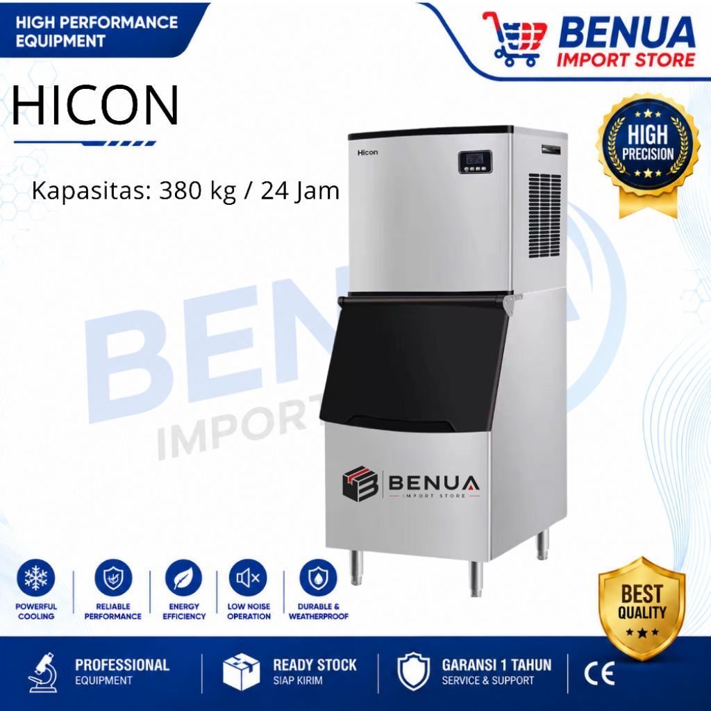 Mesin Pembuat Es Hicon Kapasitas Besar 380KG, Mesin Pembuat Es Otomatis dengan Pembersihan Otomatis,