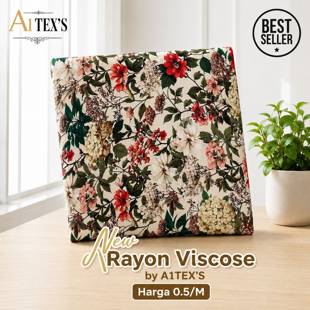 Kain Katun Rayon Viscose Premium - Kain Rayon Viscose Floral Bunga Hydrangea Premium Motif Bunga Ade