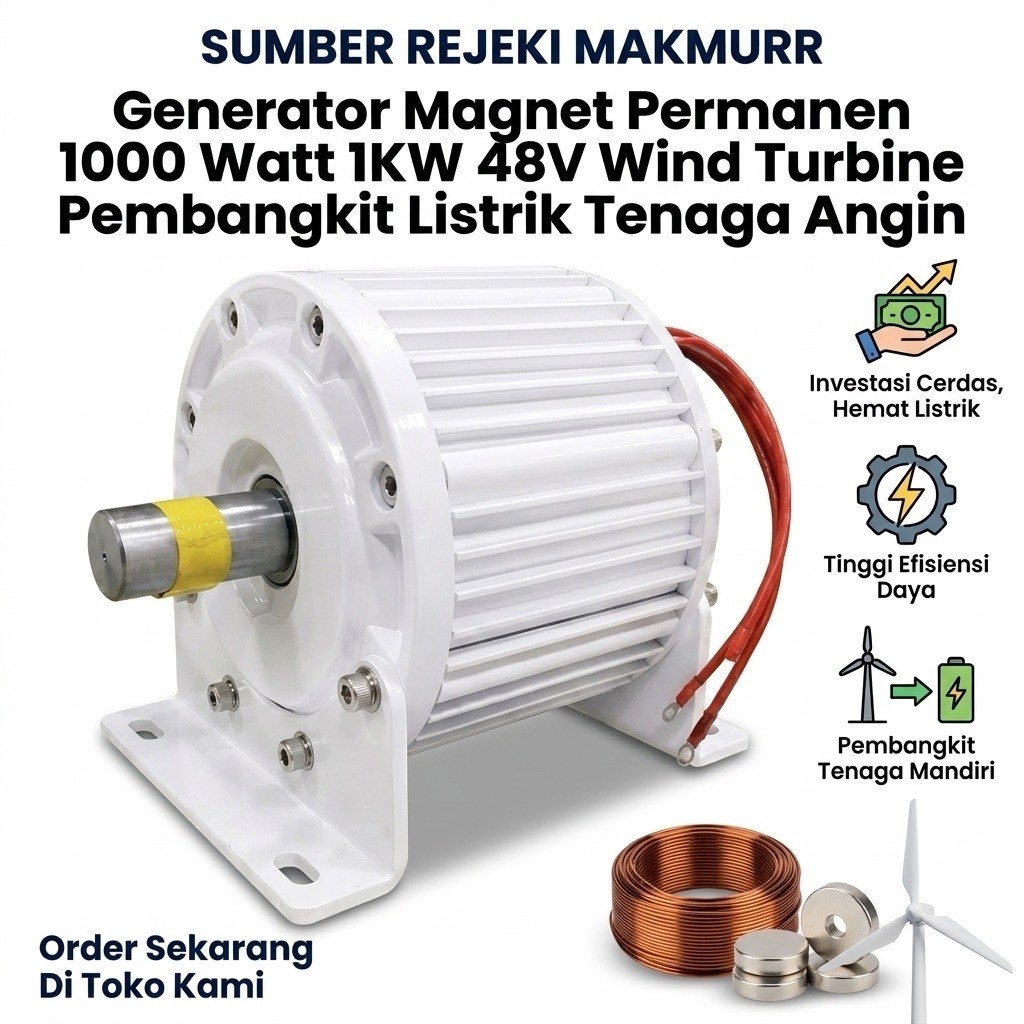 Generator Magnet Permanen 1000 Watt 1KW 48V Wind Turbine Pembangkit Listrik Tenaga Angin