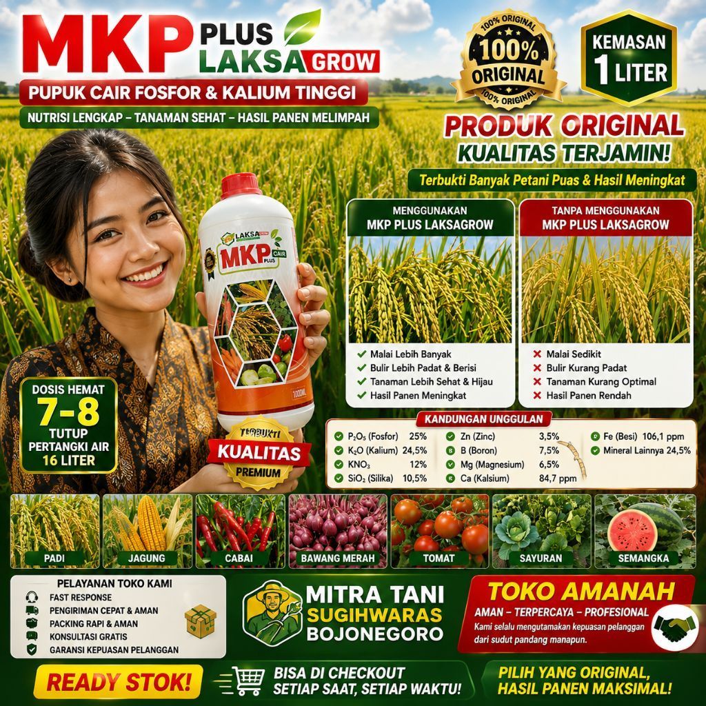 Pupuk MKP cair plus Laksagrow kemasan 1000ml