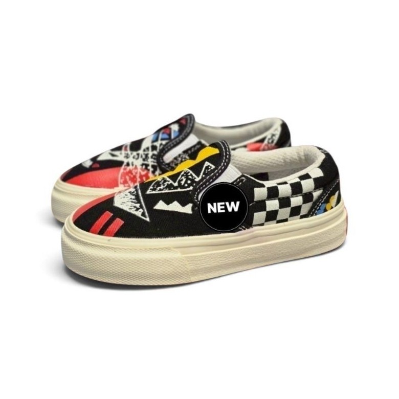 Sepatu Slip On Anak Motif Abstract Doodle Art - Canvas Black