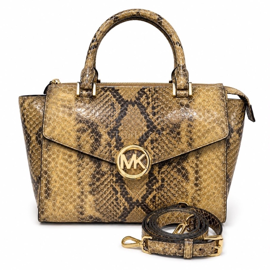 Preloved Michael Satchel Bag Entrupy Snake Skin MK Embossed