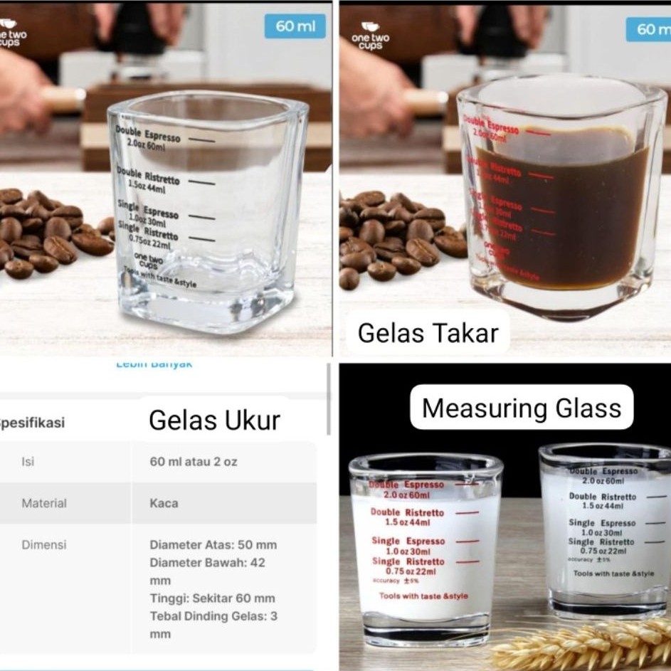 Gelas Ukur / Gelas Takar Kopi Expresso Glass Coffee Mug Measuring Glass Cup 60ml / Tulisan Merah Hit