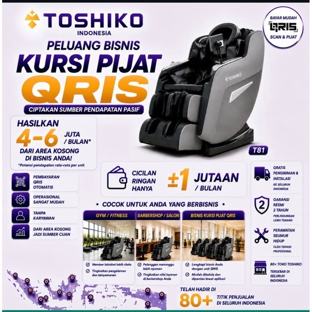 Kursi Pijat Toshiko QRIS | Hasilkan Cuan | Bergaransi | pembayaran shopeelater chat aja