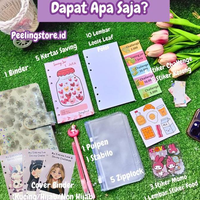 [5 Ziplock] Paket binder jelly nabung a6/ binder keuangan murah / binder a6 / binder sequin binder d