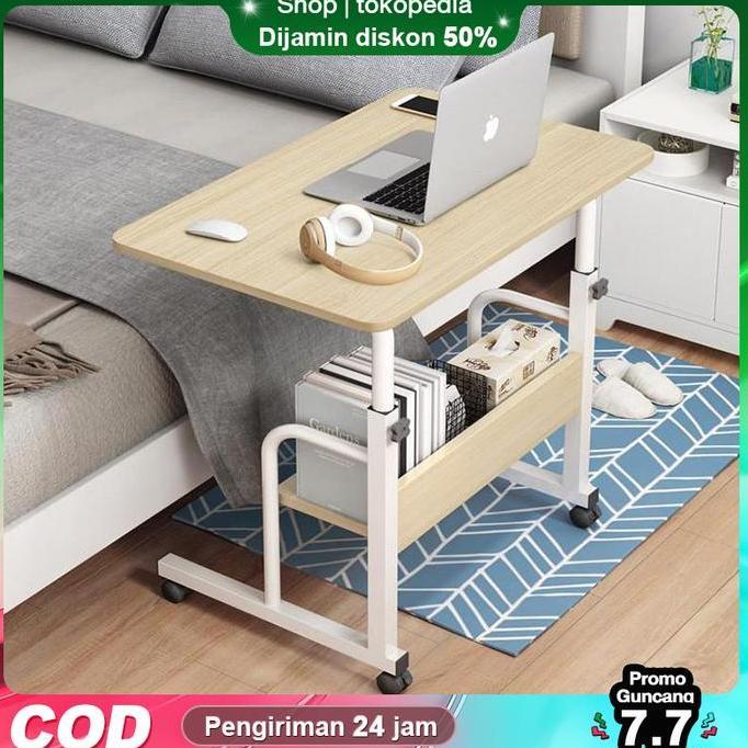 [AK]Meja Laptop Lipat Adjustable dengan Roda Meja Laptop Roda Meja Kerja Adjustable Meja Belajar Por