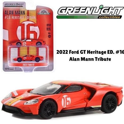 30395 - Greenlight 1/64 2022 Ford GT Heritage Edition #16 Alan Mann Tribute Diecast Mobil Mainan Min