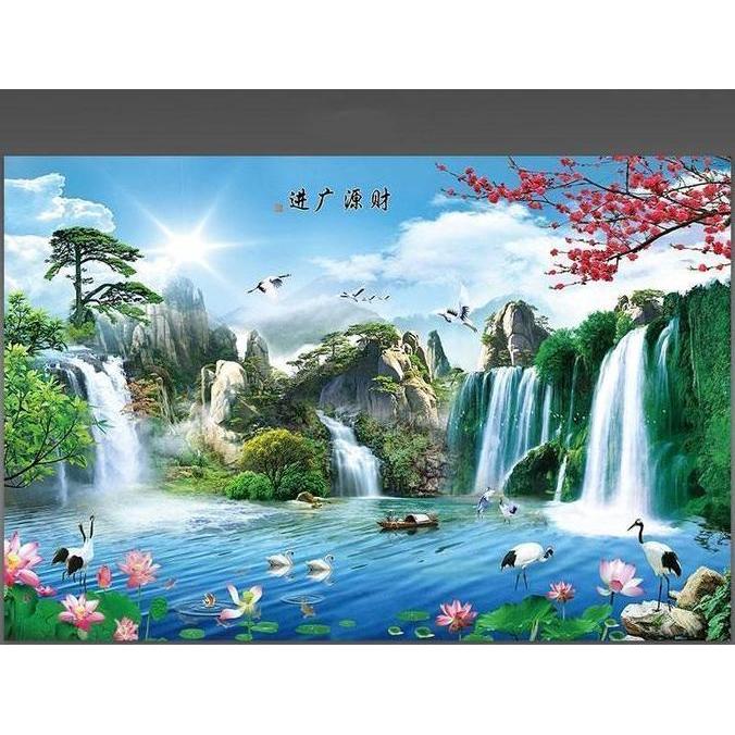 hutan alam yang indah, air terjun, cetak karpet dinding besar, karpet dinding hippie pemandangan lau