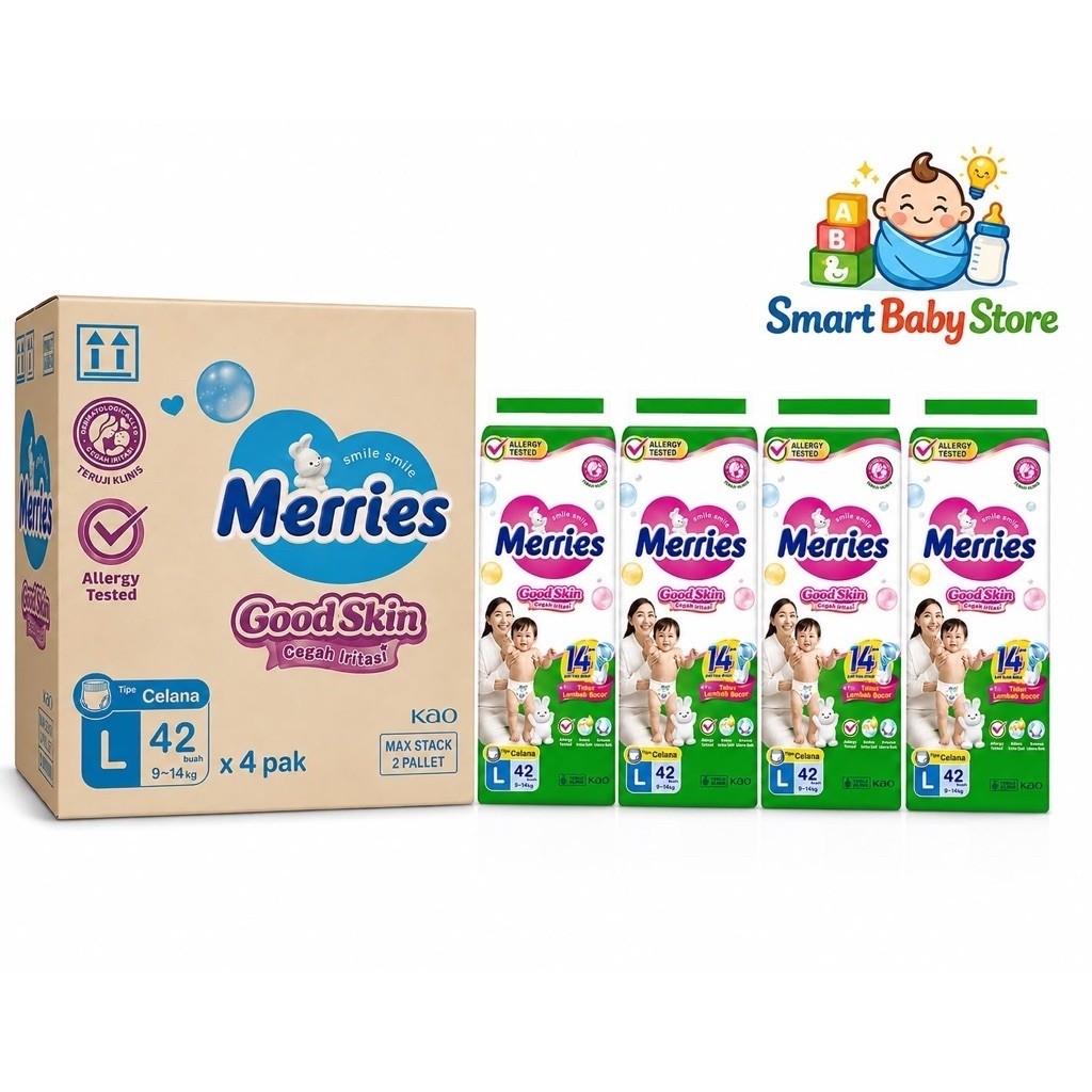 Merries 4pack / Karton good skin M48 / L42 / XL38 - Popok celana Bayi