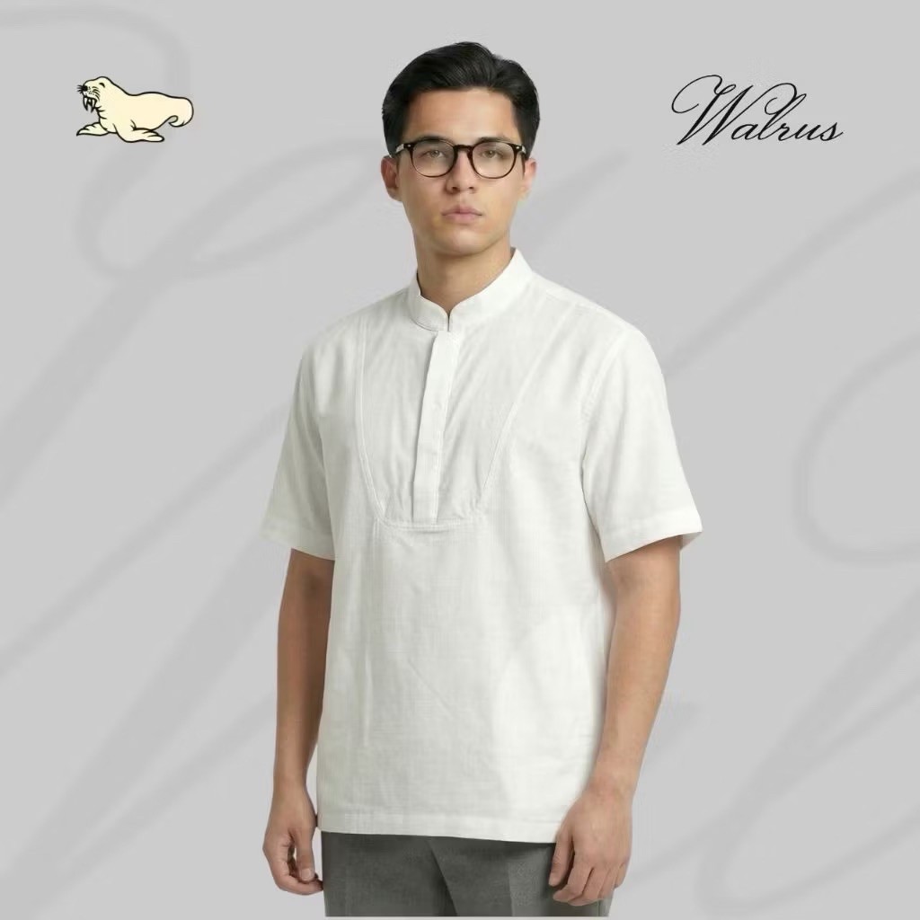WALRUS Fathan Raya Series Baju Koko Pria Lengan Pendek Kemeja Muslim Mandarin Collar White Putih Pol