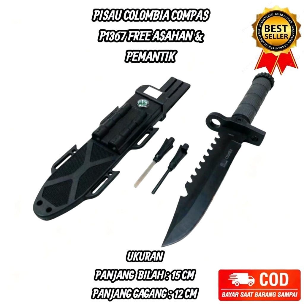Pisau Survival Colombia Compas Hantu Rimba - Pisau Camping Outdoor Serbaguna