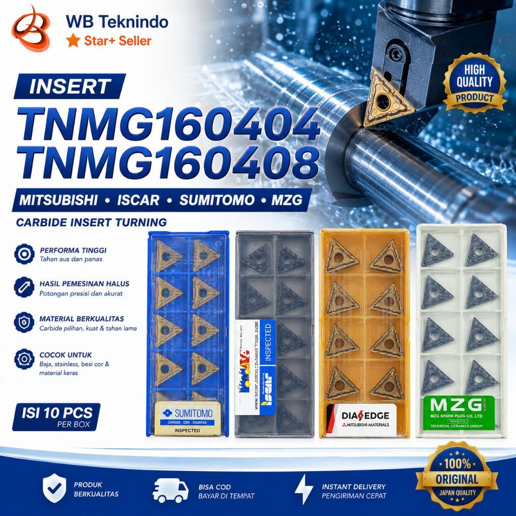 Insert TNMG160404 TNMG160408 Carbide dan Cermet Pahat Bubut CNC