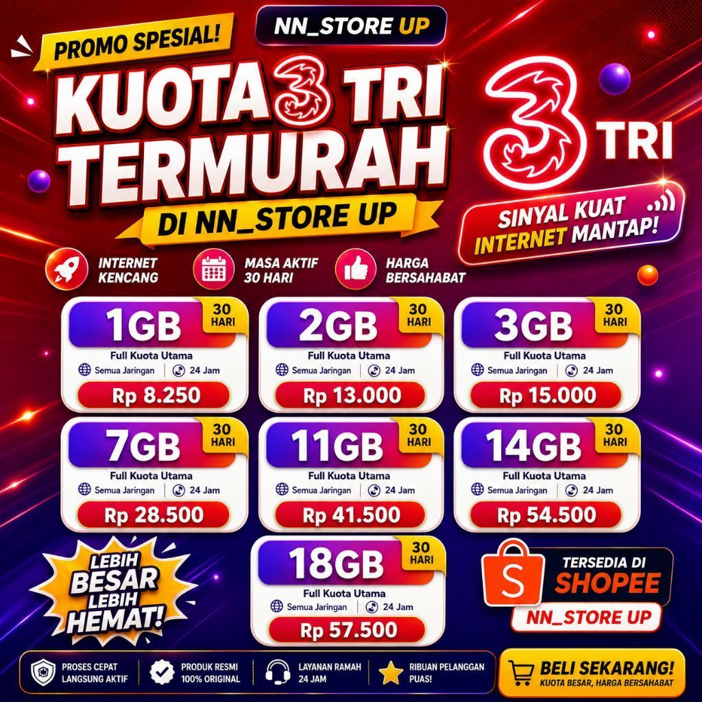 PAKET DATA TRI 25GB 55GB 65GB 100GB - UNLIMITED
