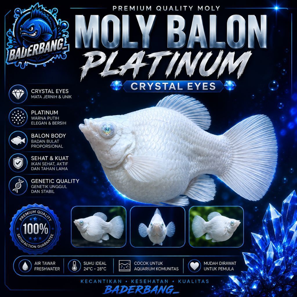 MOLLY PLATINUM CRYSTAL / BLUE EYES || IKAN MOLLY BALON || IKAN HIAS AQUASCAPE || WHITE PLATINUM MOLL