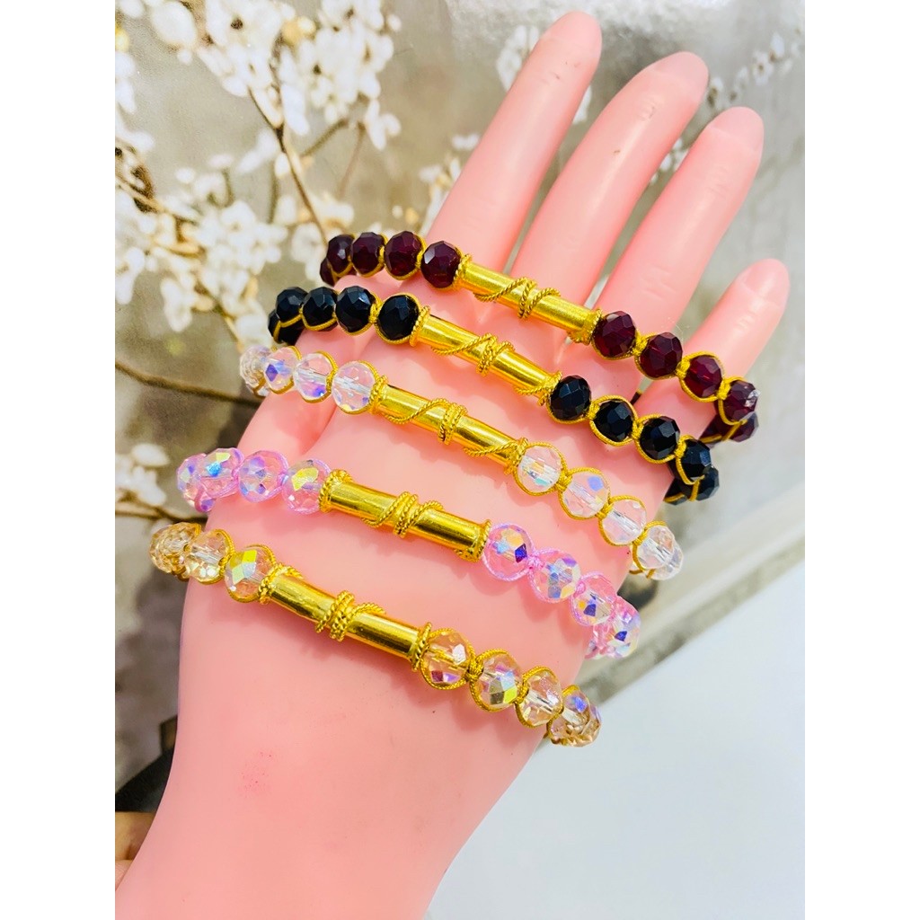 Gelang Pandora Lapis Coating Emas Kristal model Seruto