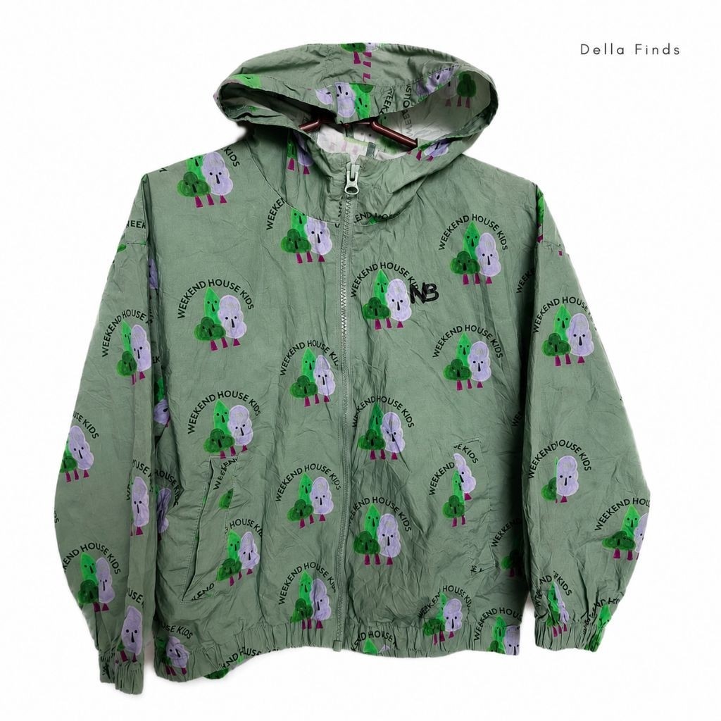 Della Finds - Jaket Anak Hoodie Windbreaker Motif Pohon by NB Size 140 [Second Terawat]