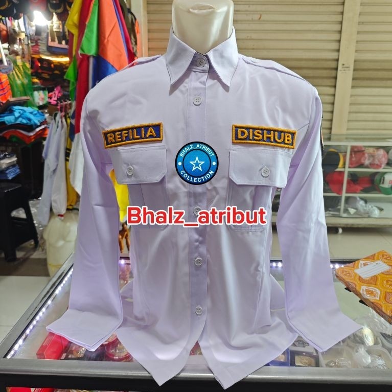 SERAGAM PDH DISHUB WANITA KERAH BERDIRI BORDIR TIMBUL / KEMEJA PUTIH DISHUB WANITA PANJANG / BAJU PU