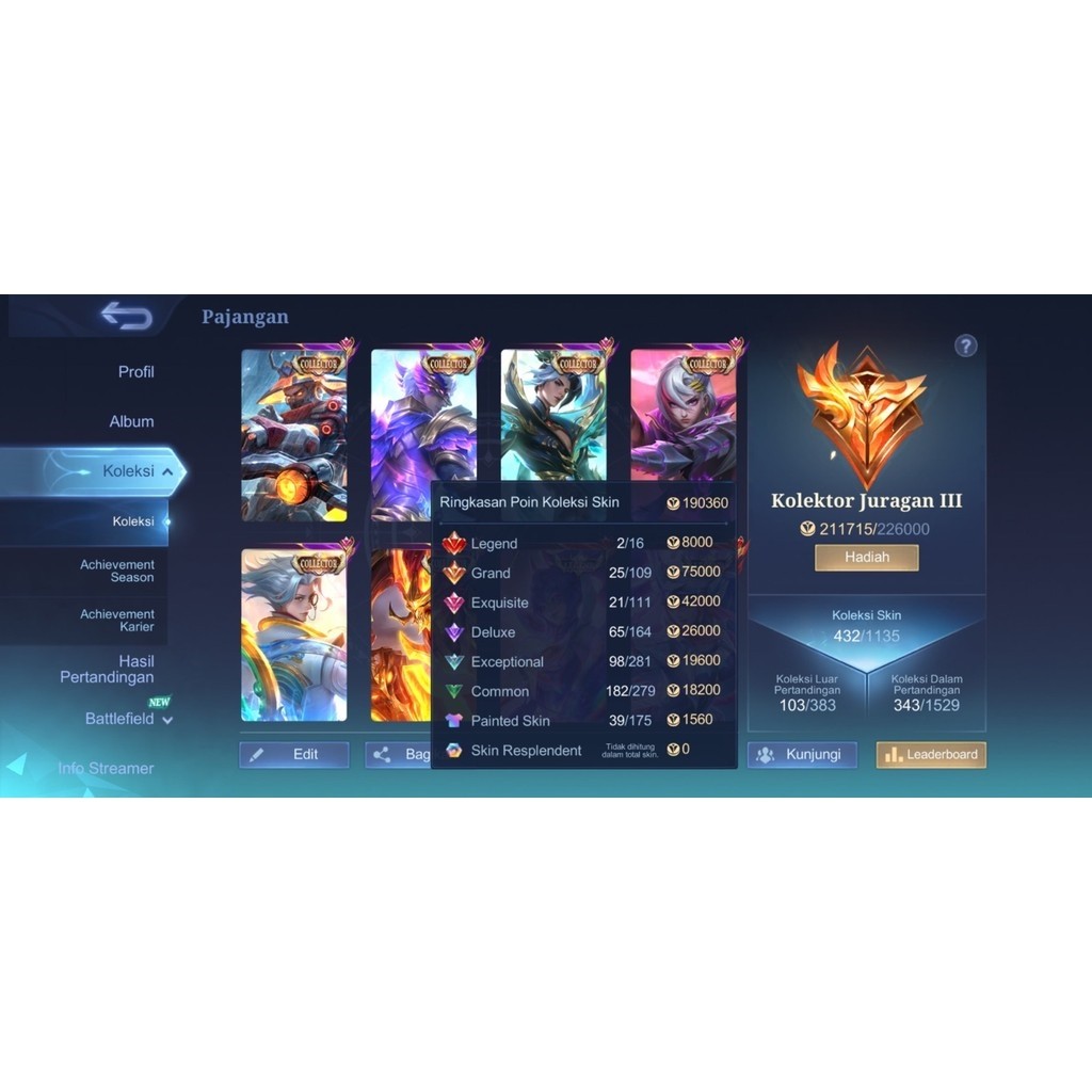 Akun Sultan ML Kolek Juragan Skin Spek Idaman Starboy Siap Pakai Co Langsung Main