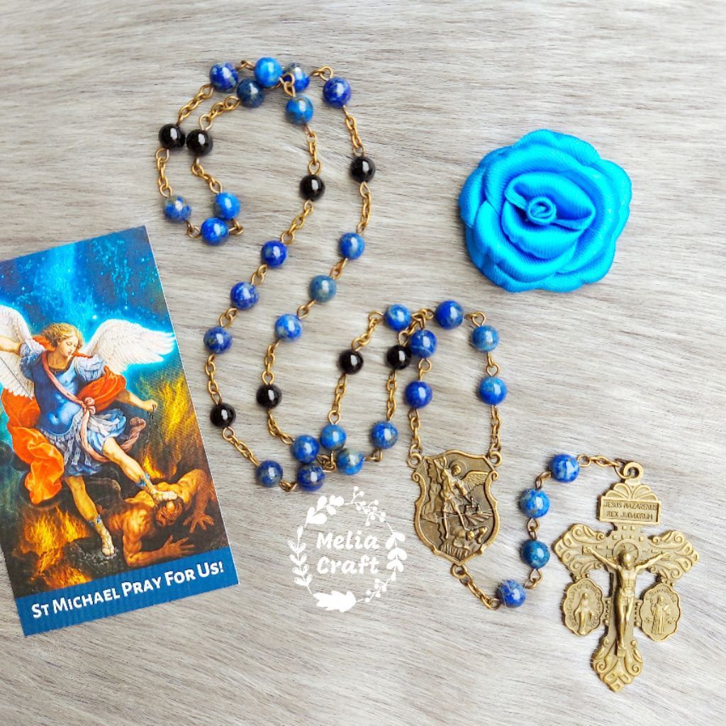 Rosario St Michael Lapiz Lazuli Mixed Black Agate - Include Kartu Doa