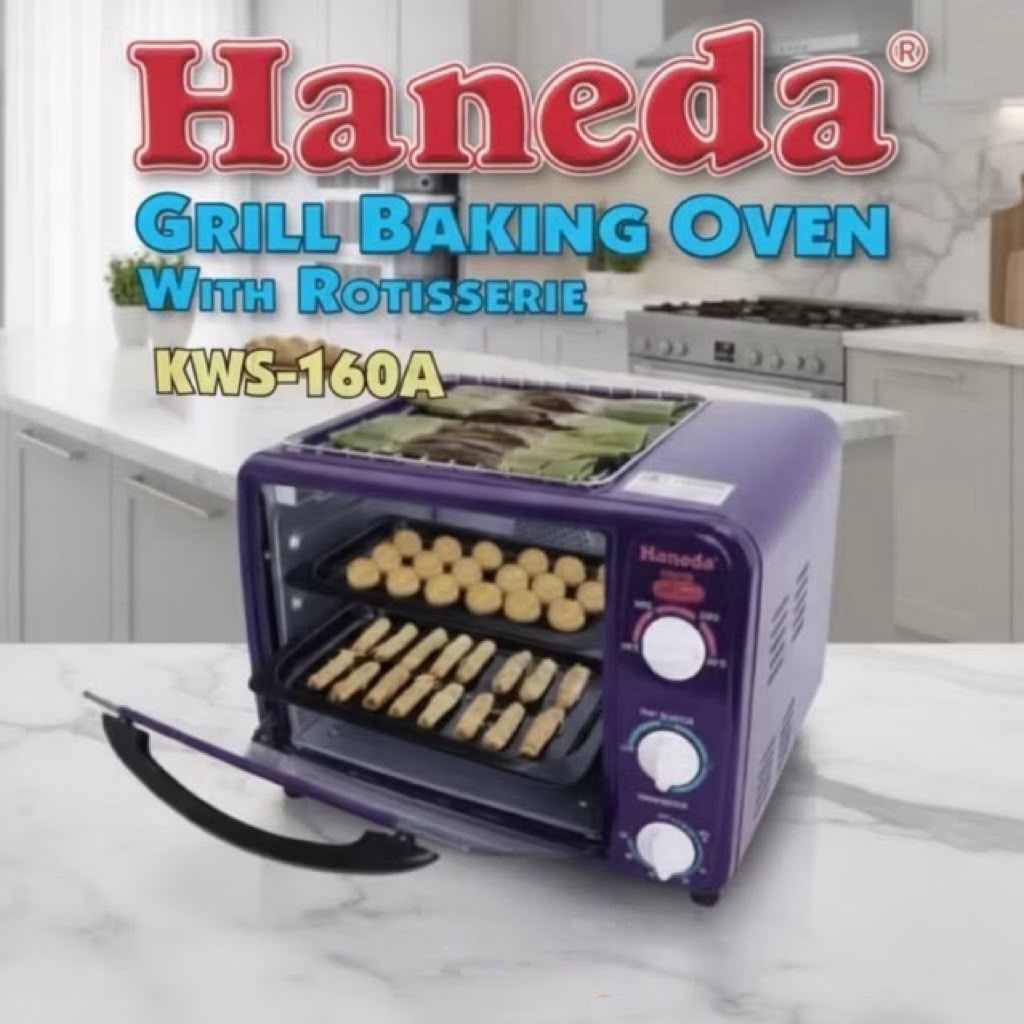 Haneda Grill Baking Oven with Rotisserie KWS-160A Oven Dapur Elektrik Ungu