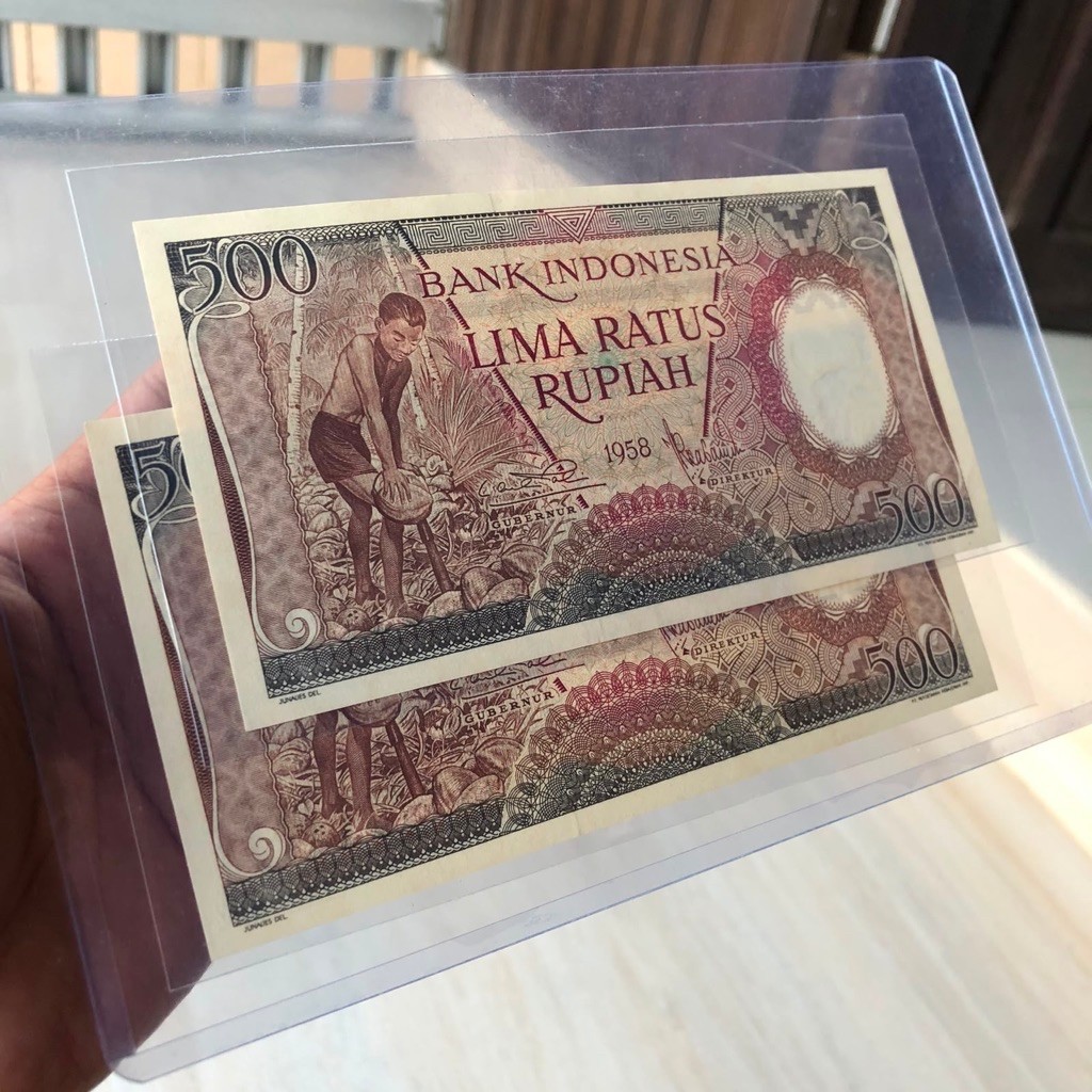 Uang Seri Pekerja Rp. 500 Rupiah 1958 Original Code Urut 2lembar