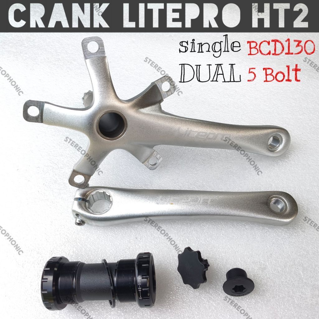 SILVER Crank LITEPRO Hollowtech II Dual Speed Crank LITEPRO HT2 single Speed Crank LITEPRO Silver BC
