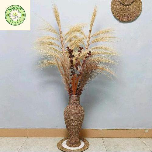 Satu paket bunga kering lengkap dengan vas tinggi 50 cm plastik Blue Vase & Fillers