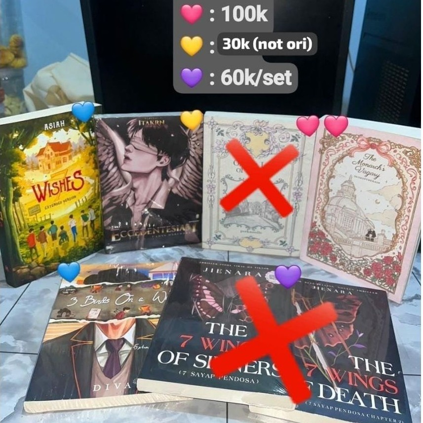 Novel Preloved (7 Wishes, 3 Birds on a Wire, The Monarch Legacy, Eccendentiast)