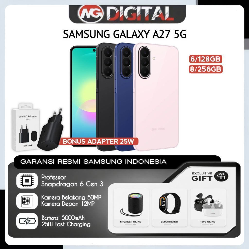SAMSUNG GALAXY A27 5G [6/128GB] [8/256GB] - 50MP Camera, Snapdragon 6 Gen 3 - Samsung A27 Resmi