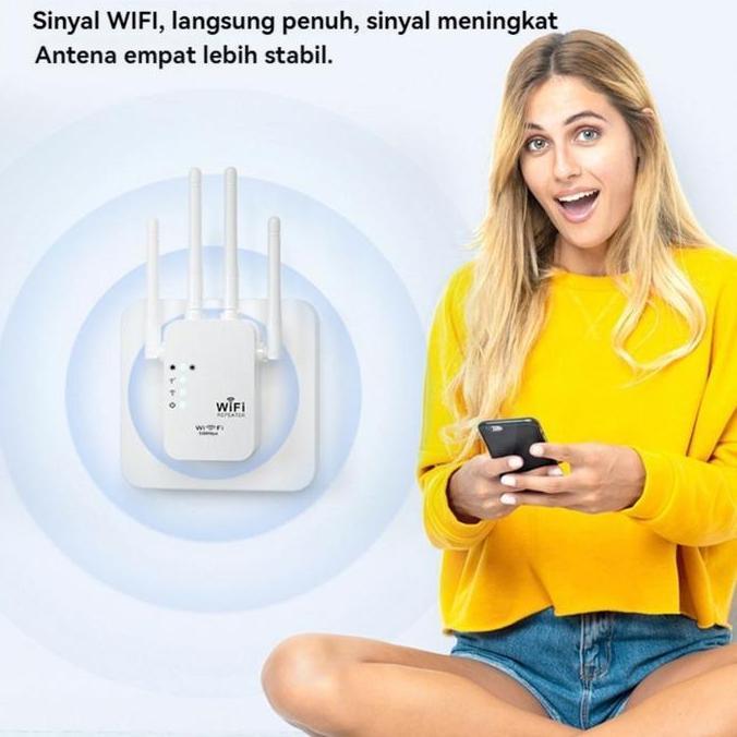 Promo WiFi Repeater 300Mbps - Penguat Sinyal WiFi Jarak Jauh 500 Meter, Extender Wireless 4 Antena E