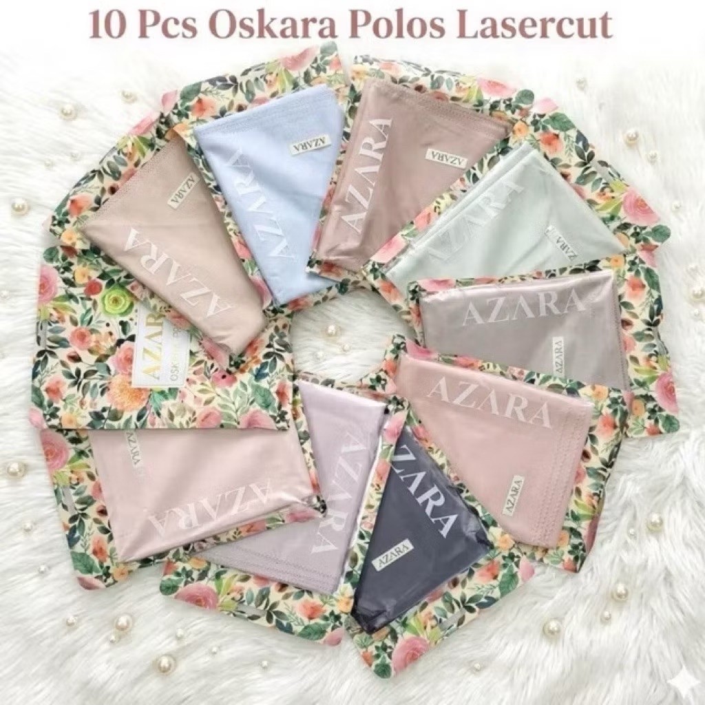 Hijab Segiempat Azara Oskara Polos Laser Cut Isi 10/Paket Usaha Isi 10 Hijab Azara Polos