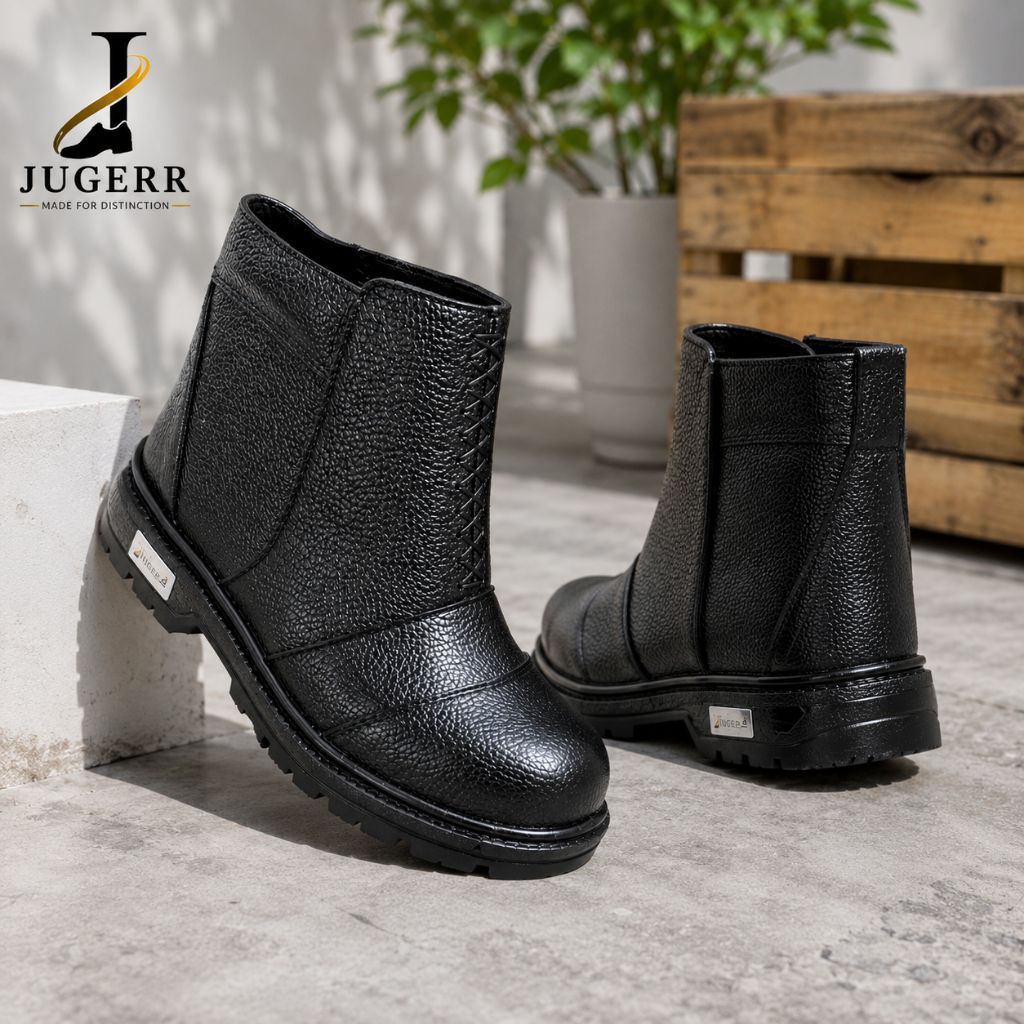 JUGERR Sepatu Boots Pria Kulit Premium – Boots Casual Outdoor Anti Slip Sol Tebal – Sepatu Kerja & F