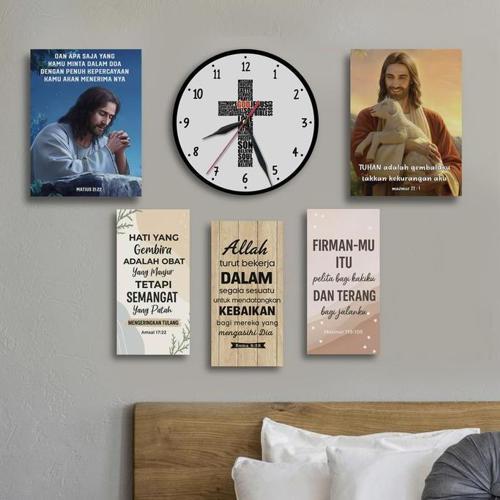 Hiasan dinding kayu + 5 pcs Hiasan dinding Yesus Kristen ayat alkitab