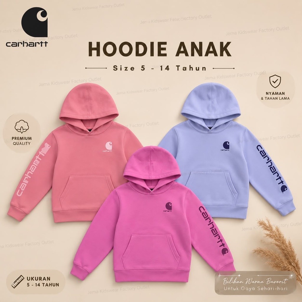 CARHATT JACKET HOODIE ANAK PEREMPUAN 5-14 TAHUN