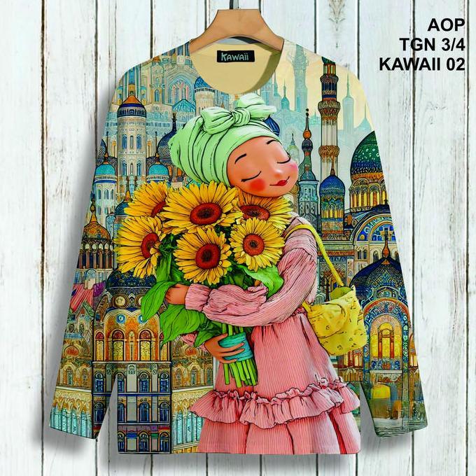 Newshirt- Kaos Oversize Aop Tangan 3/4 All Of Print Motif Hijab Muslimah Series