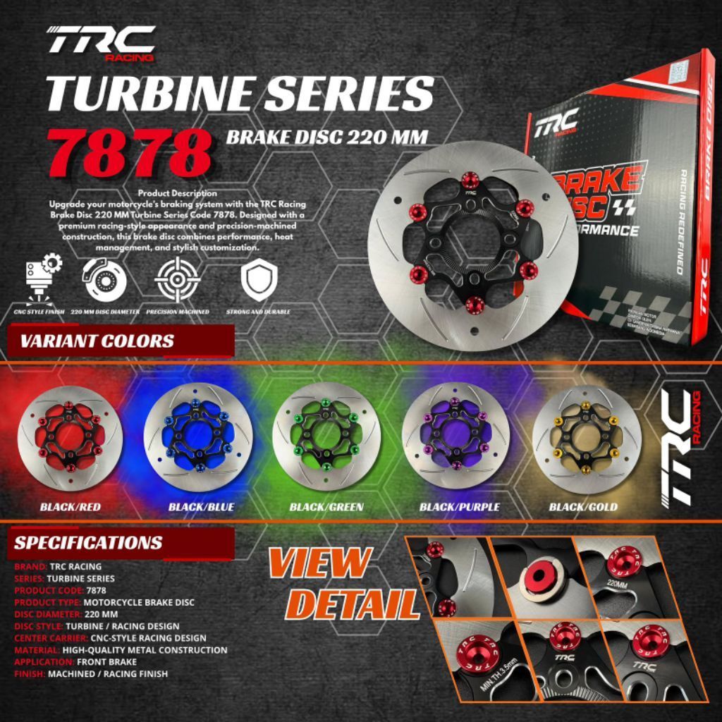 PIRINGAN CAKRAM DEPAN 220MM TRC TURBINE 4 LUBANG UNIVERSAL TRC TURBINE 7878 TEBAL 3,5MM BEAT VARIO S