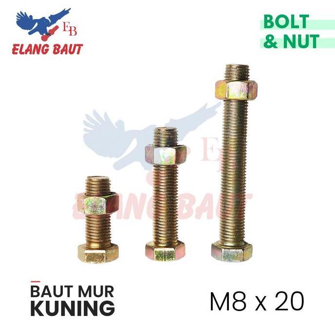 Baut Mur Kuning M8 x 20 (100 PCS) / Baut 8x20 / BMK M8